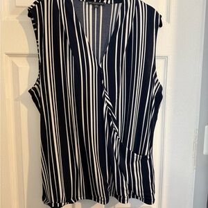 Adrianna Papell Blue and White Wrap Blouse